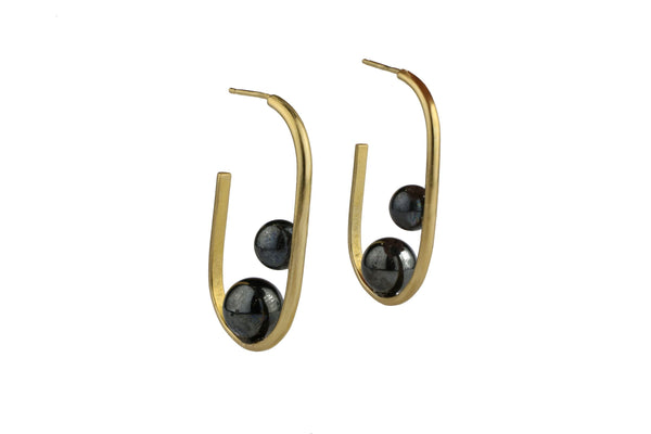 Sphere On Oval Hoops-Gold